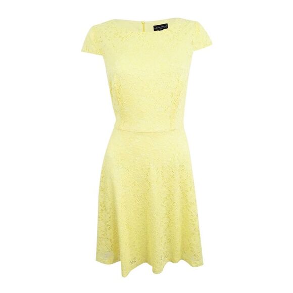 Connected Women's Cap-Sleeve Lace Fit & Flare Dress - Light Yellow - Picture 1 of 2